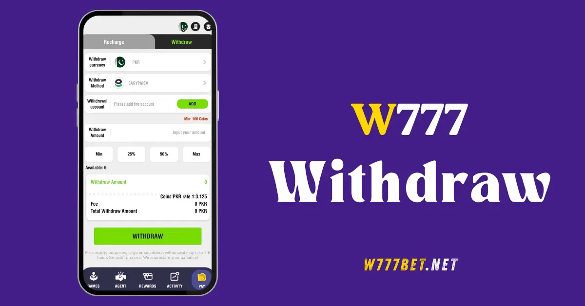 W777 withdraw money
